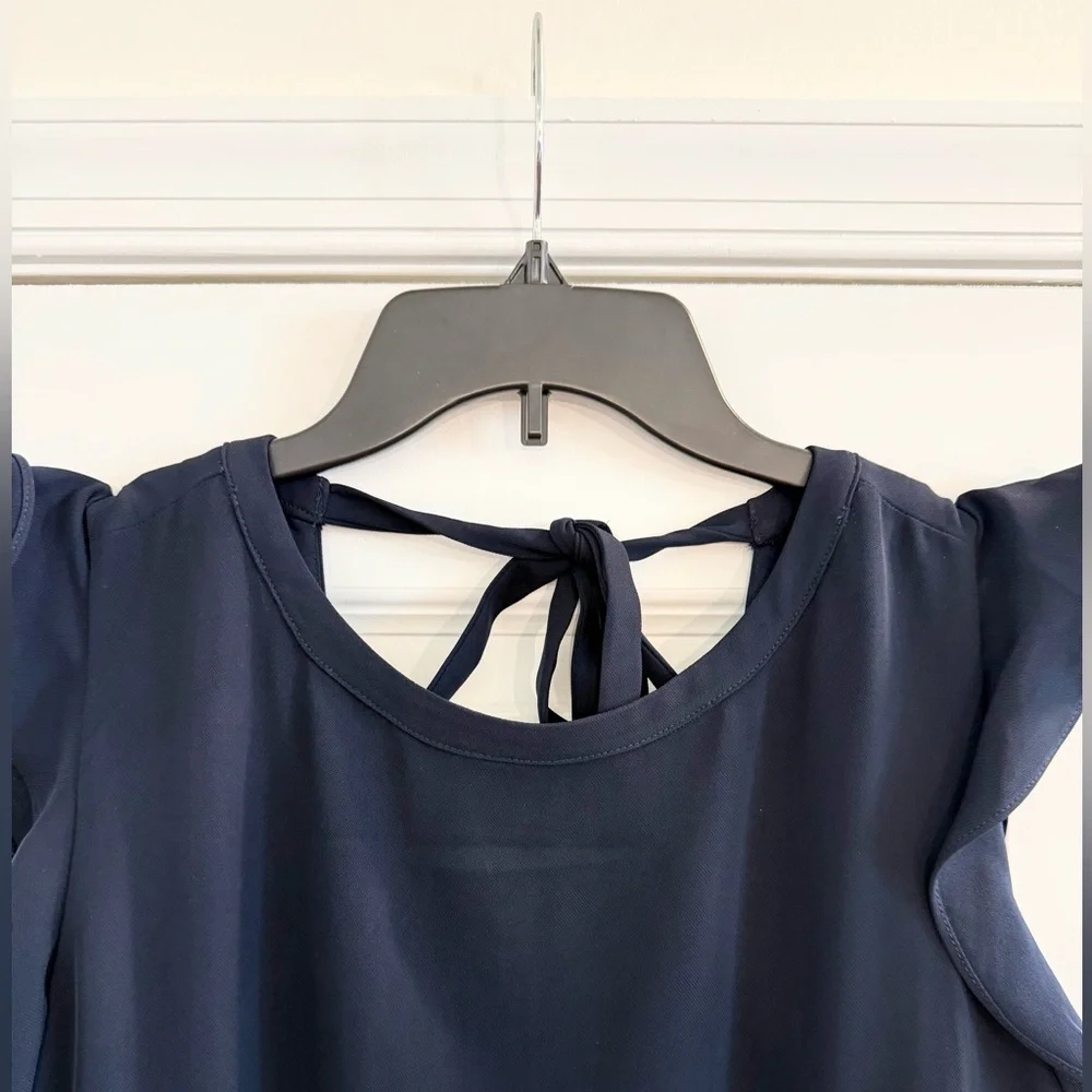 Loft Ruffle Sleeve Navy Shift Dress Size 10 - Picture 2 of 9